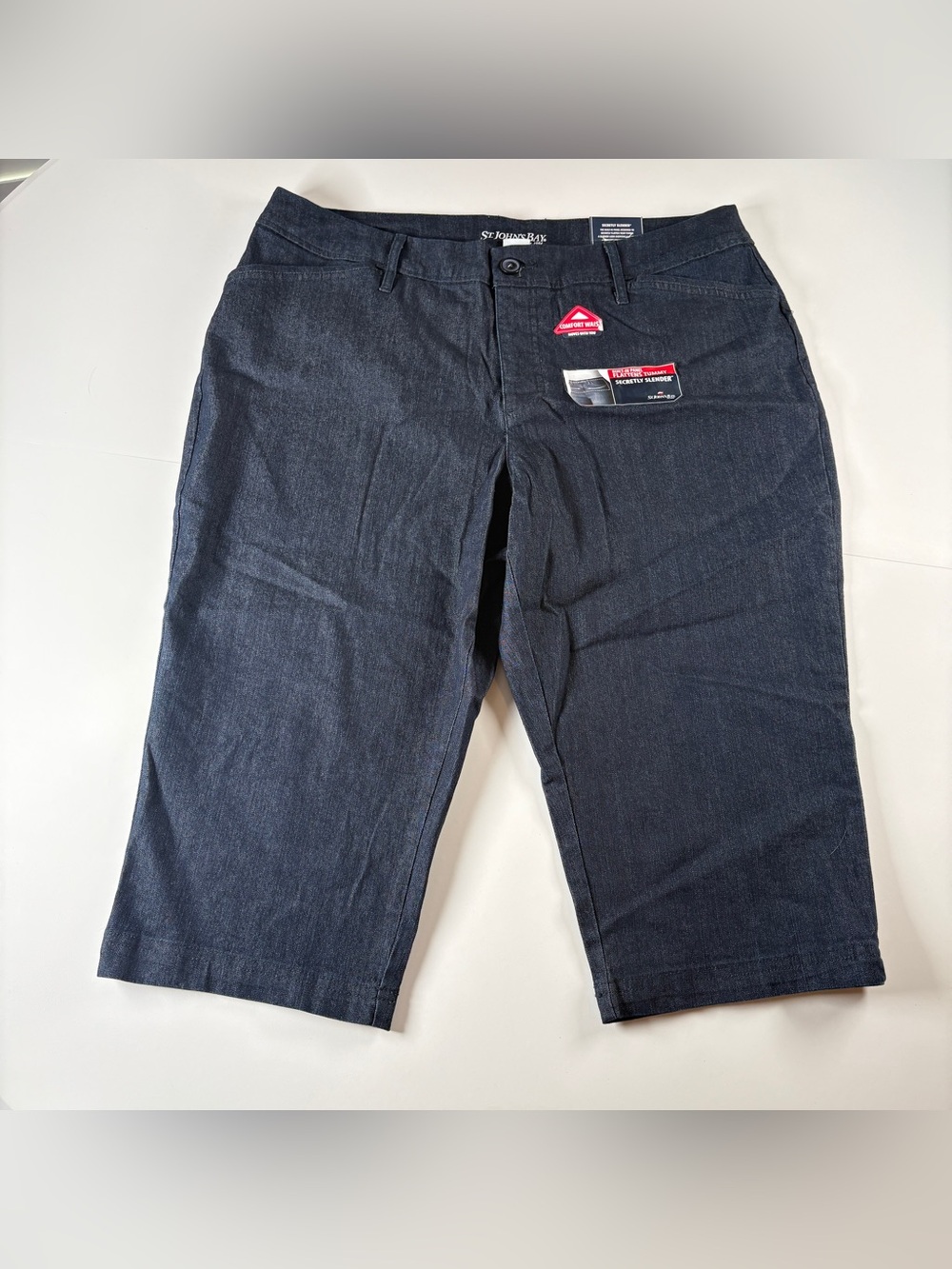 St John’s Bay Secretly Slender Denim Shorts 16P Dark Wash Tummy Control Comfort - Picture 1 of 12